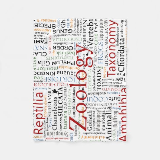 Herpetologie in Typografie Fleece Deken (Voorkant)