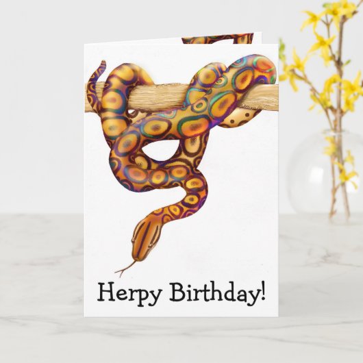 Herps Happy Birthday Rainbow Boa Snake Kaart (Gele Bloem)