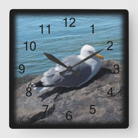 Herring Gull op Rock Jetty Vierkante Klok (Voorkant)