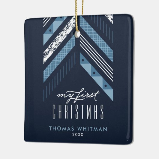 Herringbone Band 1st kerstversiering - blauw Keramisch Ornament (Links)