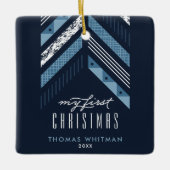 Herringbone Band 1st kerstversiering - blauw Keramisch Ornament (Voorkant)