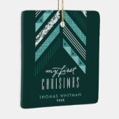 Herringbone Band 1st kerstversiering - Blauwgroen Keramisch Ornament (Rechts)