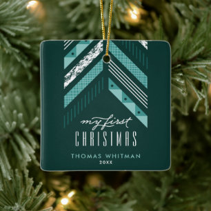 Herringbone Band 1st kerstversiering - Blauwgroen Keramisch Ornament
