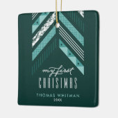 Herringbone Band 1st kerstversiering - Blauwgroen Keramisch Ornament (Links)