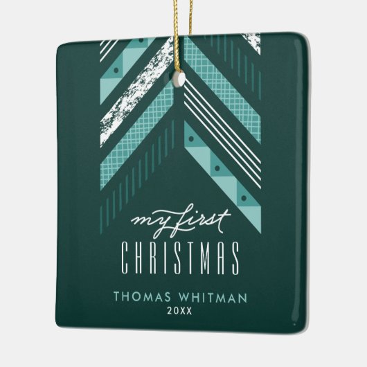 Herringbone Band 1st kerstversiering - Blauwgroen Keramisch Ornament (Links)