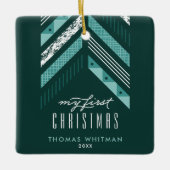 Herringbone Band 1st kerstversiering - Blauwgroen Keramisch Ornament (Voorkant)