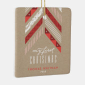 Herringbone Band 1st kerstversiering - Crimson Keramisch Ornament (Rechts)