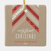 Herringbone Band 1st kerstversiering - Crimson Keramisch Ornament (Voorkant)