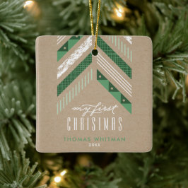 Herringbone Band 1st kerstversiering - groen Keramisch Ornament
