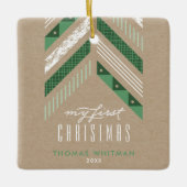 Herringbone Band 1st kerstversiering - groen Keramisch Ornament (Voorkant)
