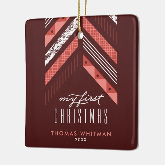 Herringbone Band 1st kerstversiering - Rood Keramisch Ornament (Links)