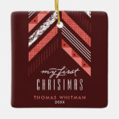 Herringbone Band 1st kerstversiering - Rood Keramisch Ornament (Voorkant)