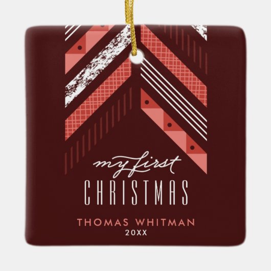 Herringbone Band 1st kerstversiering - Rood Keramisch Ornament (Voorkant)