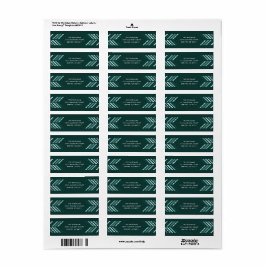 Herringbone Band Address Label - Blauwgroen (Full Sheet)