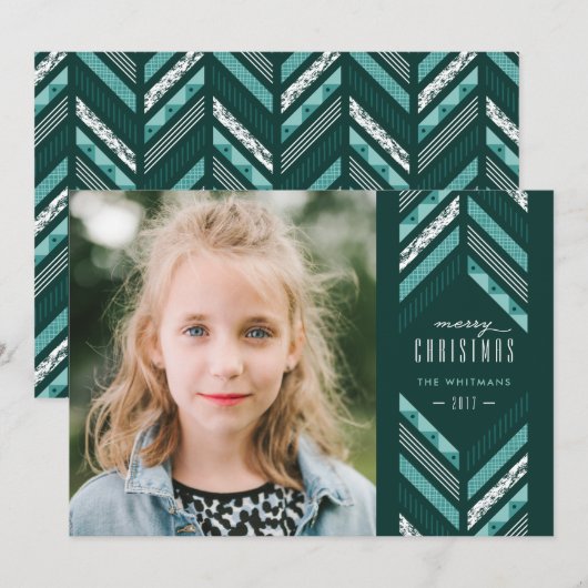 Herringbone Band Holiday Kaart - Blauwgroen (Voorkant / Achterkant)