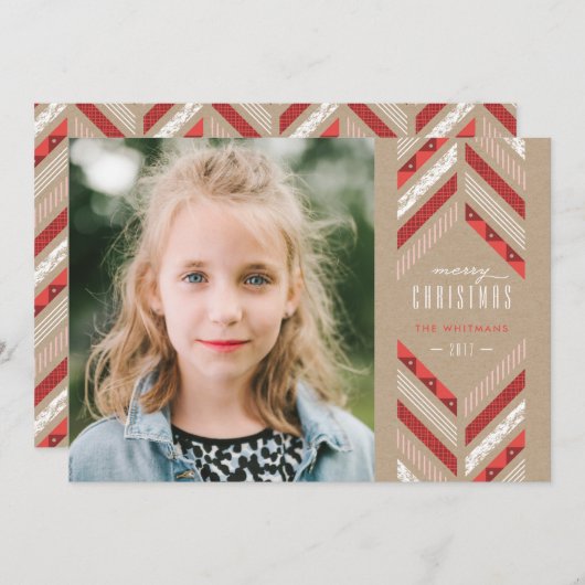 Herringbone Band Holiday Kaart - Crimson (Voorkant / Achterkant)