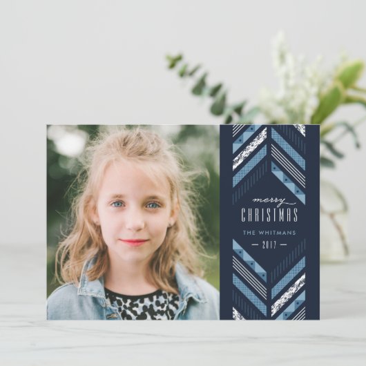 Herringbone Band Holiday Kaart - Denim (Staand voorkant)