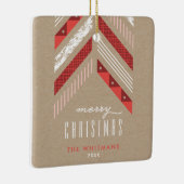 Herringbone Band Kerstversient - Crimson Keramisch Ornament (Rechts)