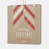 Herringbone Band Kerstversient - Crimson Keramisch Ornament (Links)