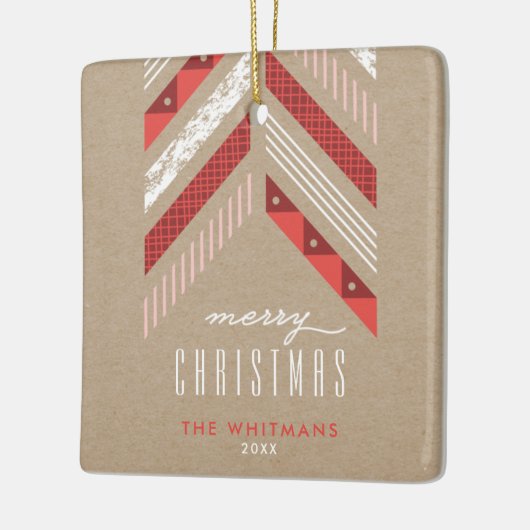 Herringbone Band Kerstversient - Crimson Keramisch Ornament (Links)