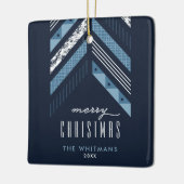 Herringbone Band Kerstversiering - blauw Keramisch Ornament (Links)