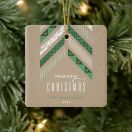 Herringbone Band kerstversiering - groen Keramisch Ornament