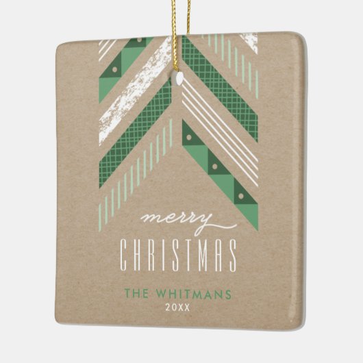 Herringbone Band kerstversiering - groen Keramisch Ornament (Links)