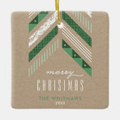 Herringbone Band kerstversiering - groen Keramisch Ornament (Voorkant)