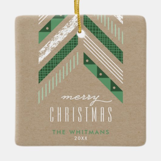 Herringbone Band kerstversiering - groen Keramisch Ornament (Voorkant)