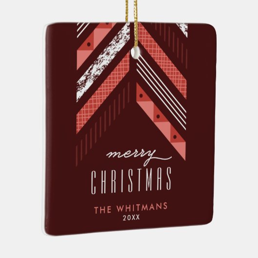 Herringbone Band Kerstversiering - Rood Keramisch Ornament (Rechts)
