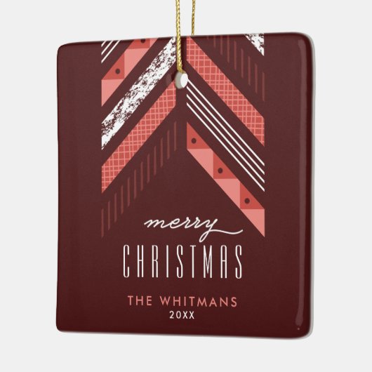 Herringbone Band Kerstversiering - Rood Keramisch Ornament (Links)