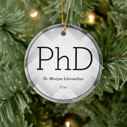 Herringbone Black Gray PhD Afstuderen Naam jaar Keramisch Ornament (Boom)