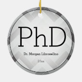 Herringbone Black Gray PhD Afstuderen Naam jaar Keramisch Ornament (Achterkant)