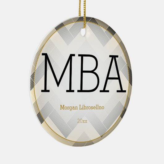 Herringbone Black Tan MBA Afstuderen Name Year Keramisch Ornament (Rechts)