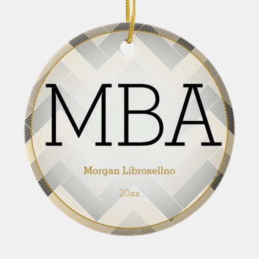 Herringbone Black Tan MBA Afstuderen Name Year Keramisch Ornament (Voorkant)