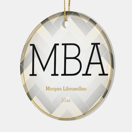 Herringbone Black Tan MBA Afstuderen Name Year Keramisch Ornament (Links)