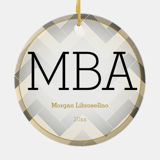 Herringbone Black Tan MBA Afstuderen Name Year Keramisch Ornament (Achterkant)