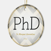 Herringbone Black Tan PhD Afstuderen Name Year Keramisch Ornament (Links)