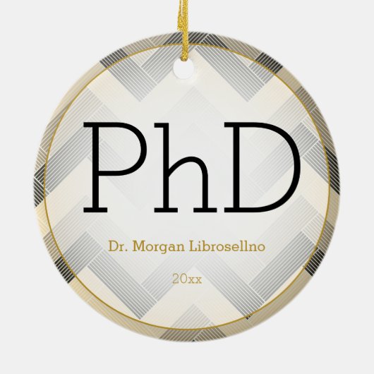 Herringbone Black Tan PhD Afstuderen Name Year Keramisch Ornament (Achterkant)