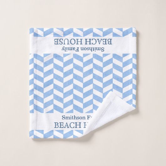 Herringbone Blue White Beach House | Aangepaste na Bad Handdoek (Wasdoekje)
