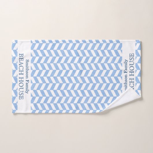 Herringbone Blue White Beach House | Aangepaste na Bad Handdoek (Handdoek)