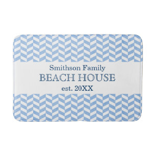 Herringbone Blue White Beach House Custom Badmat