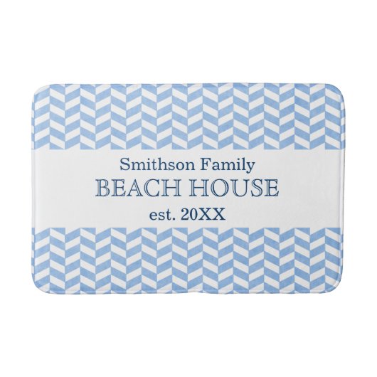 Herringbone Blue White Beach House Custom Badmat (Voorkant)