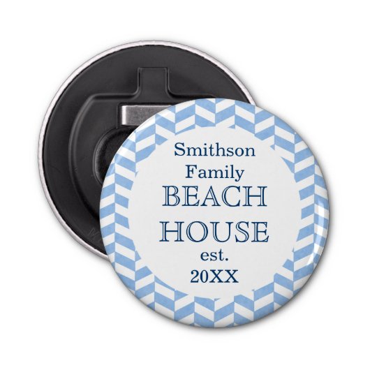 Herringbone Blue White Beach House Custom Button Flesopener (Voorkant)