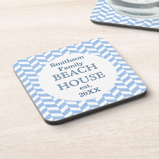 Herringbone Blue White Beach House Custom Drankjes Onderzetter (Linkerzijde)