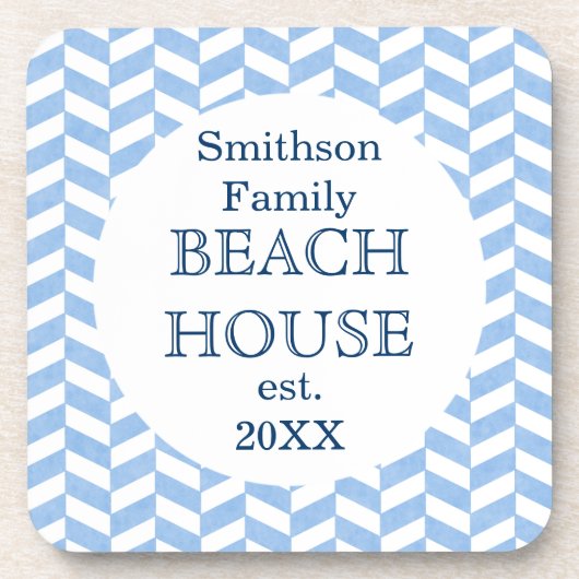 Herringbone Blue White Beach House Custom Drankjes Onderzetter (Voorkant)