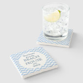 Herringbone Blue White Beach House Custom Stenen Onderzetter (Zijkant)
