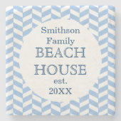 Herringbone Blue White Beach House Custom Stenen Onderzetter (Voorkant)