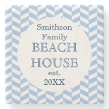Herringbone Blue White Beach House Custom