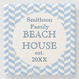 Herringbone Blue White Beach House Custom Stenen Onderzetter